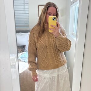 Free People Camel Cotton Cable Knit Sweater